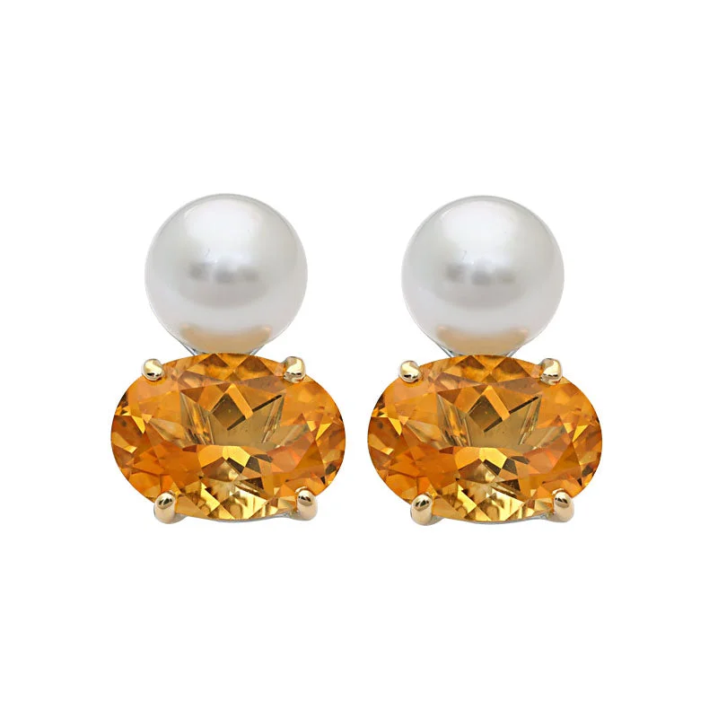 Ladies earrings with spark drops -Earrings- Citrine and South Sea Pearl