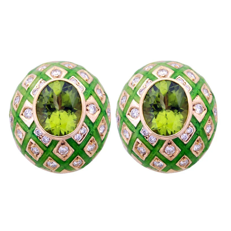 Ladies earrings with blush kunzite -Earrings- Peridot And Diamond (enamel)