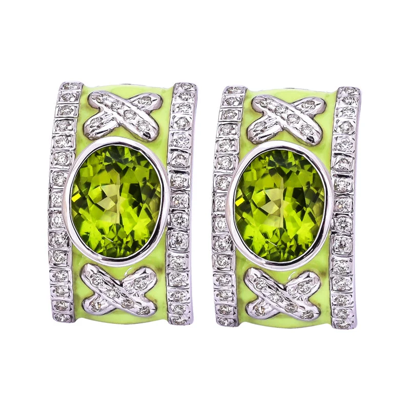 Ladies earrings with resin studs -Earrings- Peridot and Diamond (Enamel)