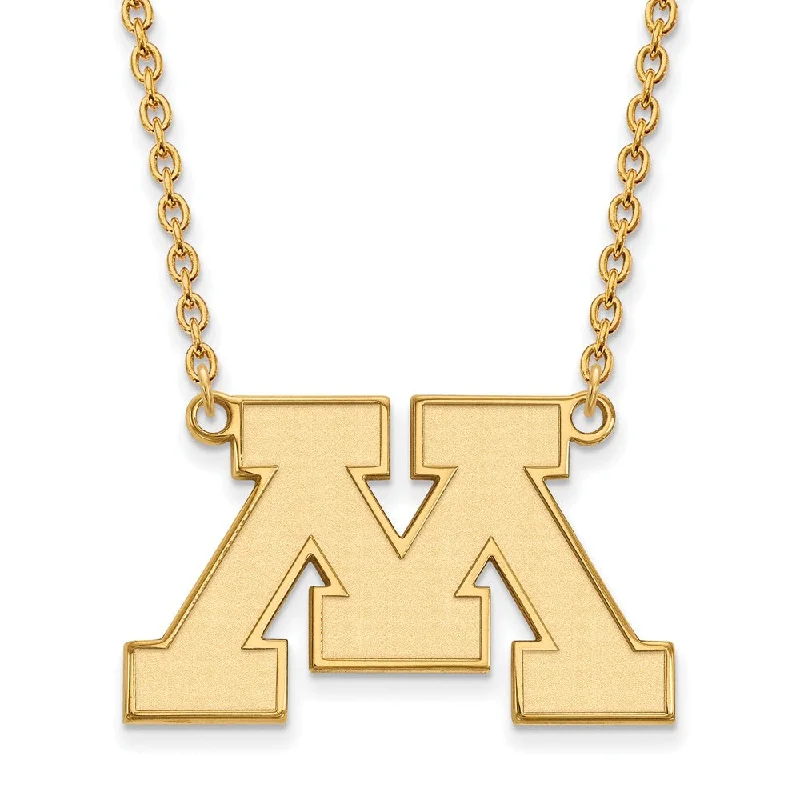 ladies-sterling-silver-torque-necklaces-14k Gold Plated Silver U of Minnesota Large Initial M Pendant Necklace