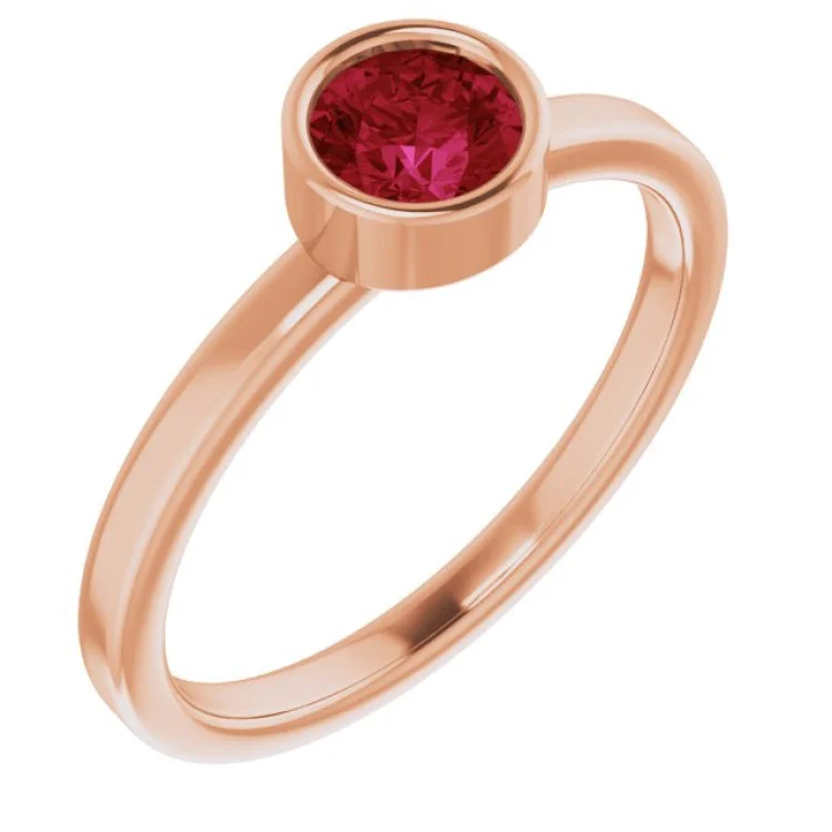 Ladies rings quirky brilliance -14K Rose 5 mm Natural Ruby Ring