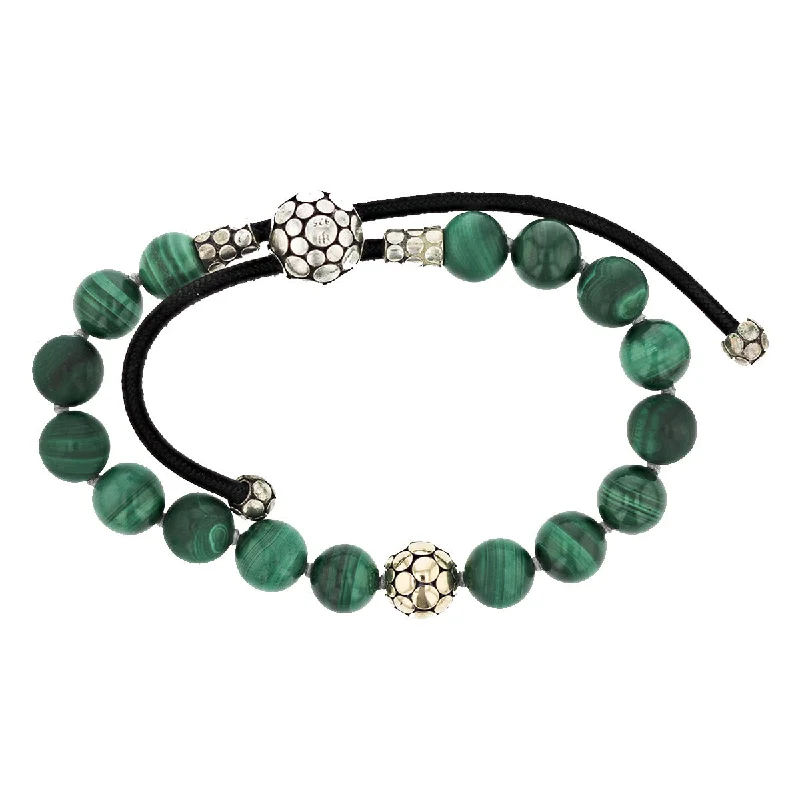 ladies-affordable-rose-gold-bracelets-John Hardy Sterling Silver and 18K Malachite Bead Bracelet