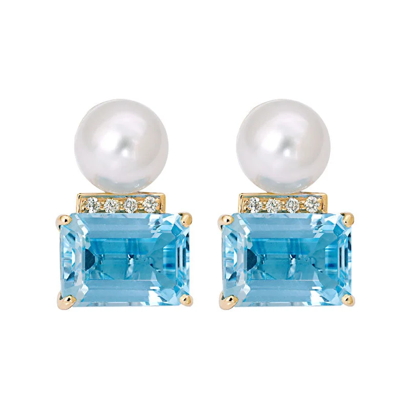 Ladies earrings luxe designs -Earrings- Blue Topaz, South Sea Pearl and Diamond