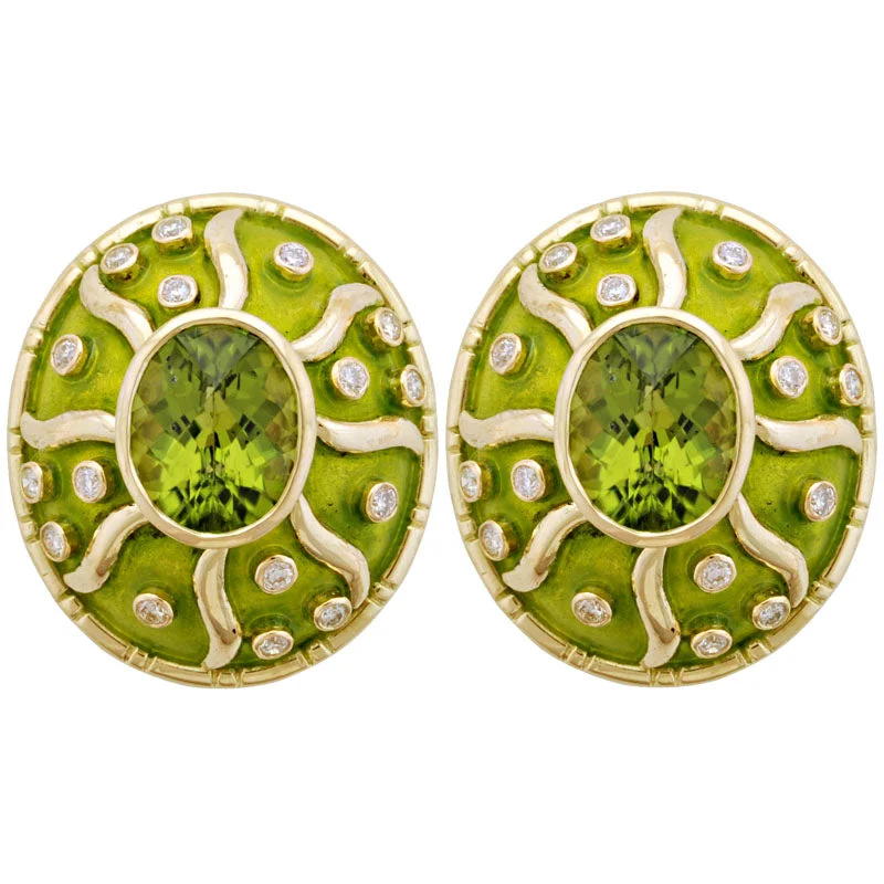 Ladies earrings for lens charm -Earrings- Peridot And Diamond (Enamel)