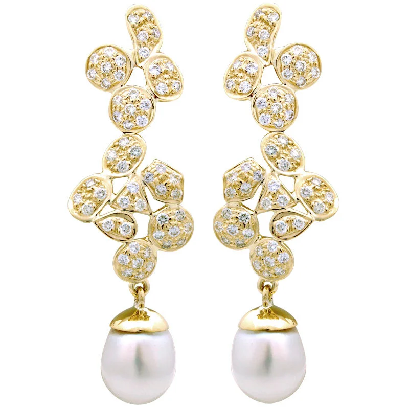 Ladies earrings plush elegance -Earrings-South Sea Pearl and Diamond