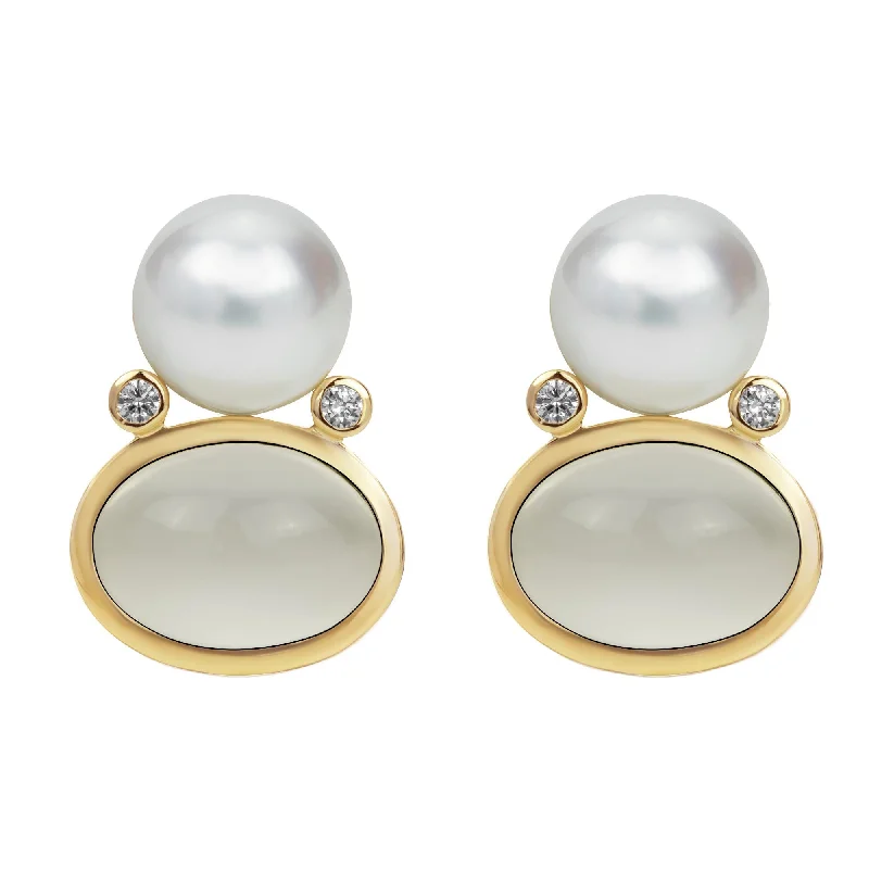 Ladies earrings for reunion vibes -Earrings - South Sea Pearl, Moonstone And Diamond