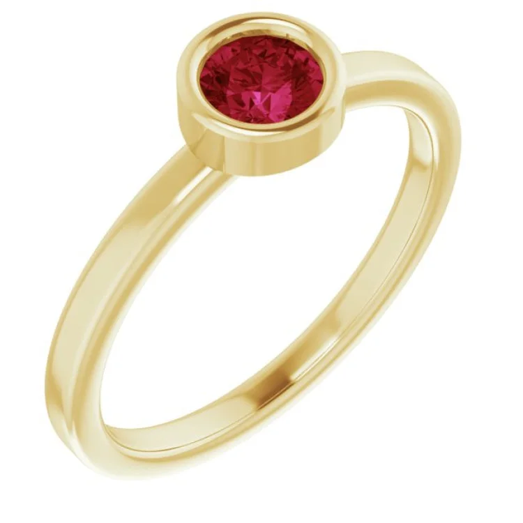 Ladies rings glossy shine -14K Yellow 4.5 mm Lab-Grown Ruby Ring