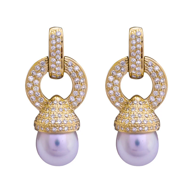 Ladies earrings for free-spirit vibes -Earrings- South Sea Pearl and Diamond