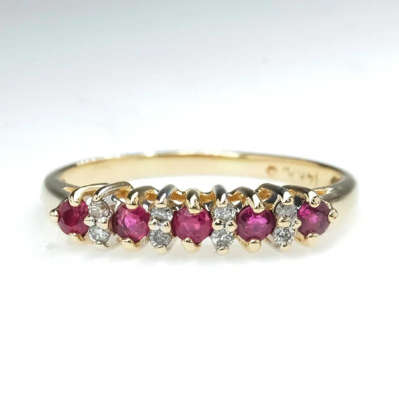 Ladies rings for fashion vibes -0.28ctw Round Ruby & Diamond Accents Stackable Ring in 14K Yellow Gold