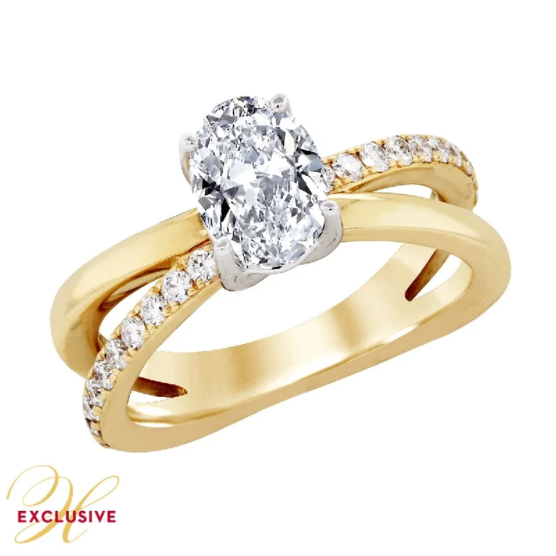 Ladies engagement rings with dawn sunstone -YELLOW GOLD SPLIT SHANK ENGAGEMENT RING SETTING WITH OVAL CENTER, .58 CT TW