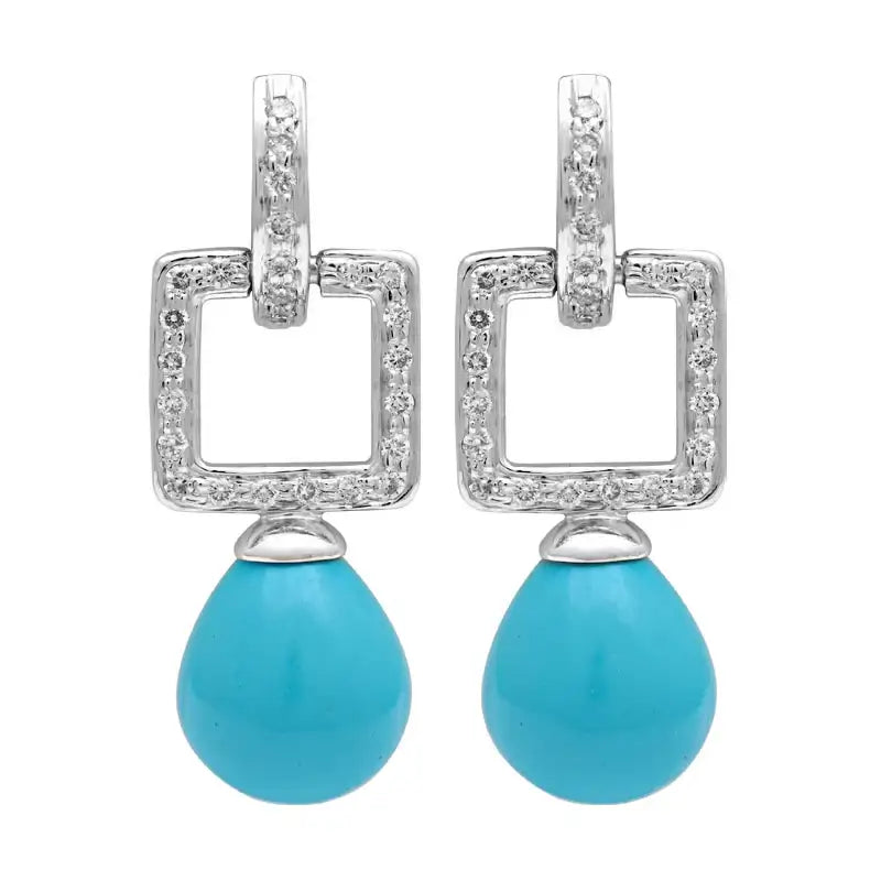 Ladies earrings skin-friendly alloys -Earrings-Turquoise and Diamond