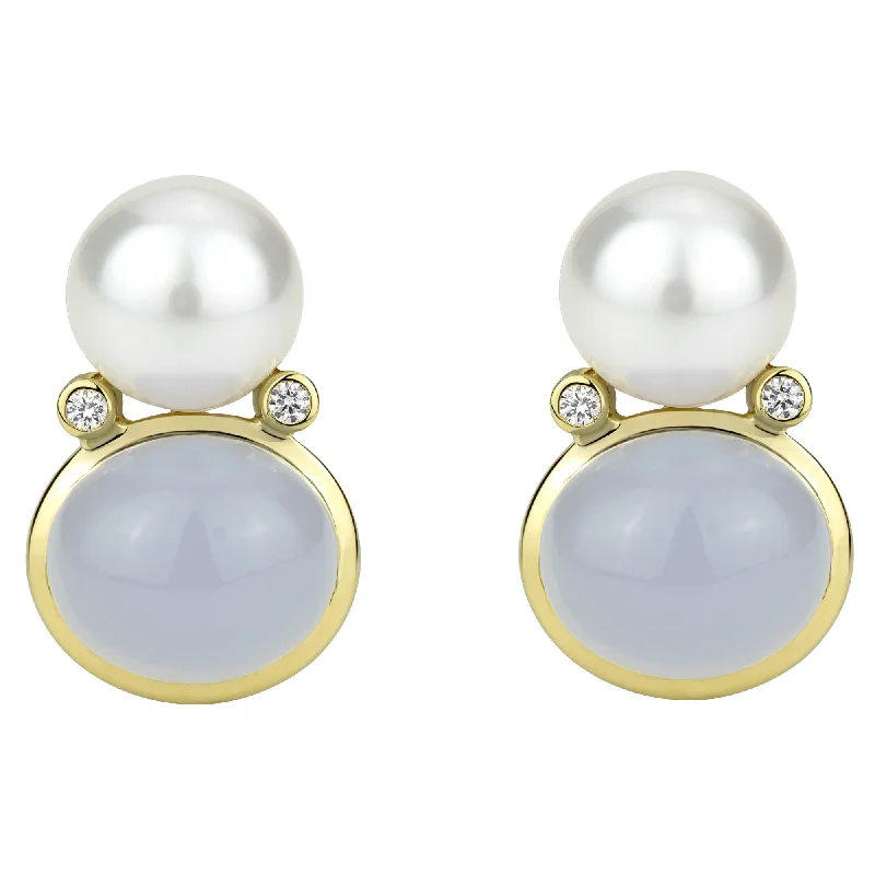 Ladies earrings lightweight studs -Repair - Earrings - South Sea Pearl, Chalcedony And Diamond (2300F)