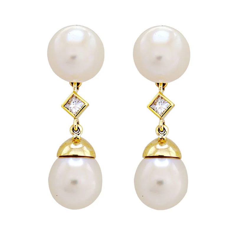 Ladies earrings for physician vibes -Earrings-South Sea Pearl and Diamond