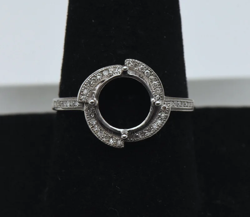 Ladies rings slim shine -NOS Sterling Silver Diamonds 9mm Round Semi-Mount Ring - Size 9