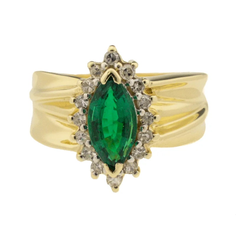 Ladies rings fancy brilliance -0.71ctw Emerald and 0.25ctw Diamond Accented Gemstone Ring in 14K Yellow Gold - Size 6.75