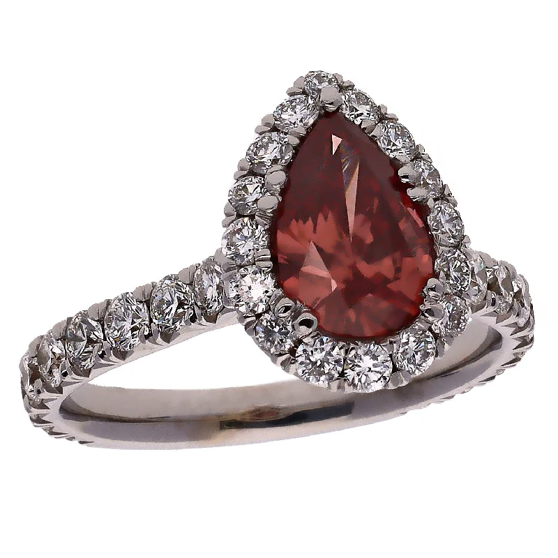 Ladies engagement rings urban romance -18K White Gold Pear Brilliant Fancy Deep Pink Diamond Fashion/Engagement Ring