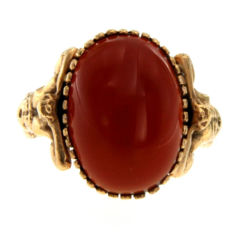 Ladies rings for vision charm -Carnelian Gold Sculptural Man Body Dome Gold Ring