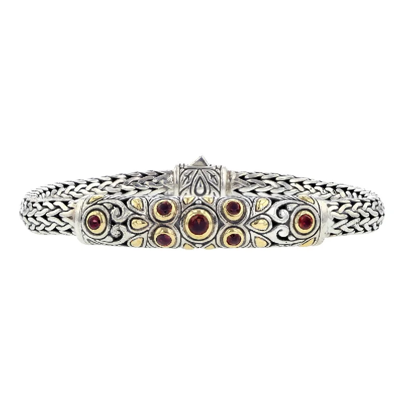 ladies-trendy-pearl-bracelets-John Hardy Sterling Silver and 14K Gold Garnet Bracelet