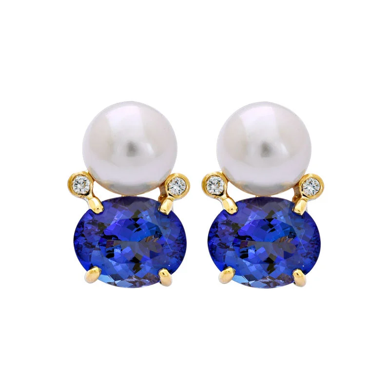 Ladies earrings for digital vibes -Earrings- Tanzanite, South Sea Pearl and Diamond