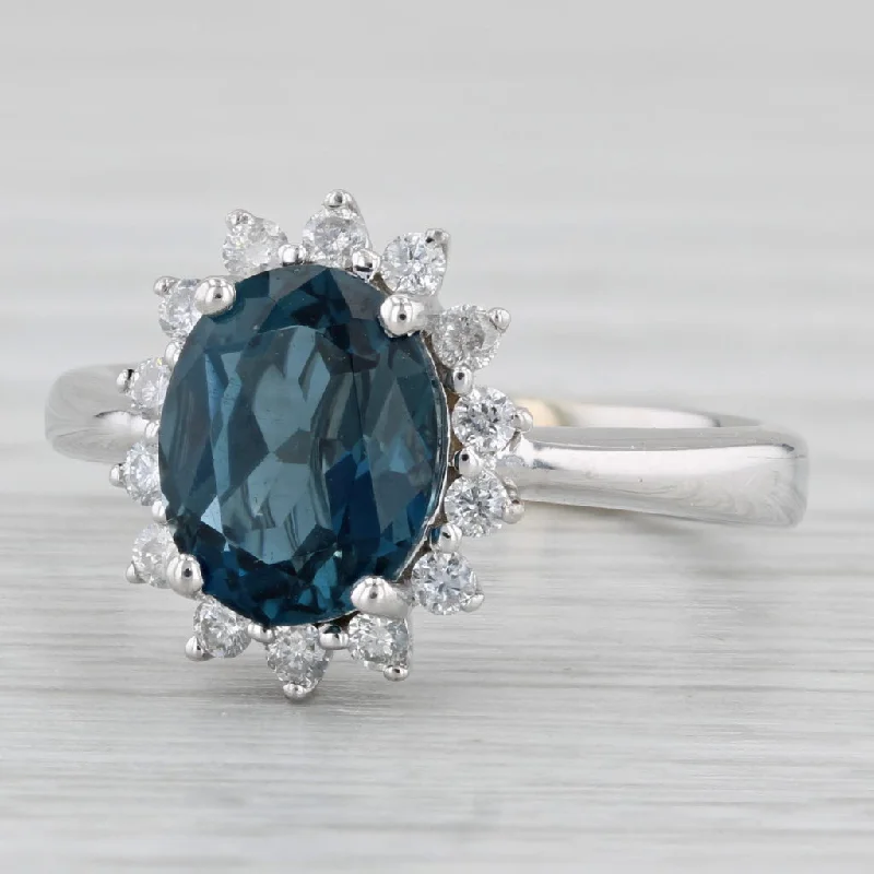 Ladies engagement rings enchanted vows -Effy 2.50ctw London Blue Topaz Diamond Halo Ring 14k Gold Size 5.5 Engagement