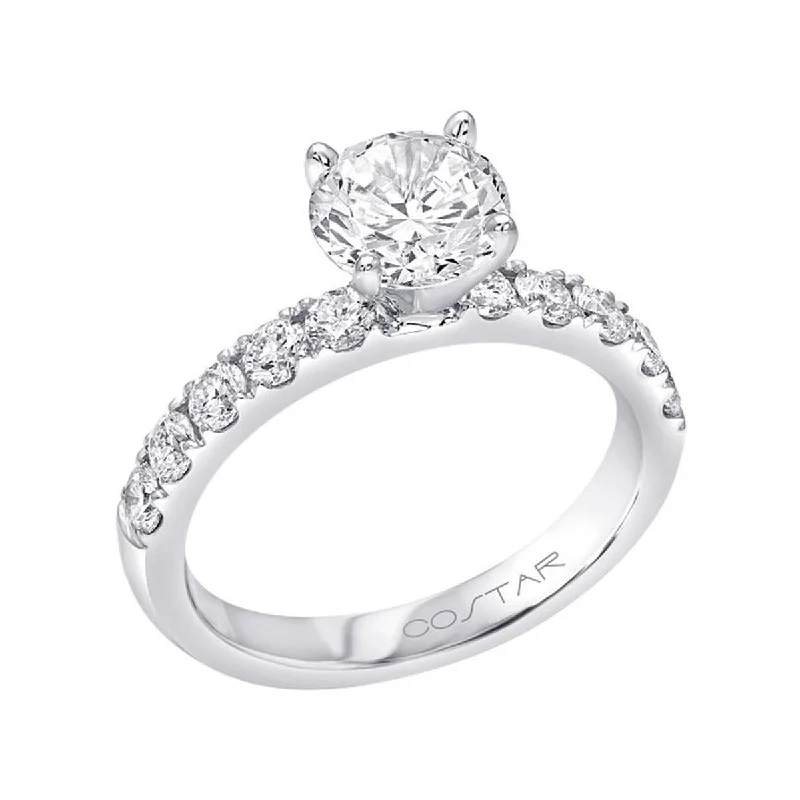 Ladies engagement rings etched vows -CLASSIC WHITE GOLD ENGAGEMENT RING WITH ROUND SIDE DIAMONDS, .68 CT TW