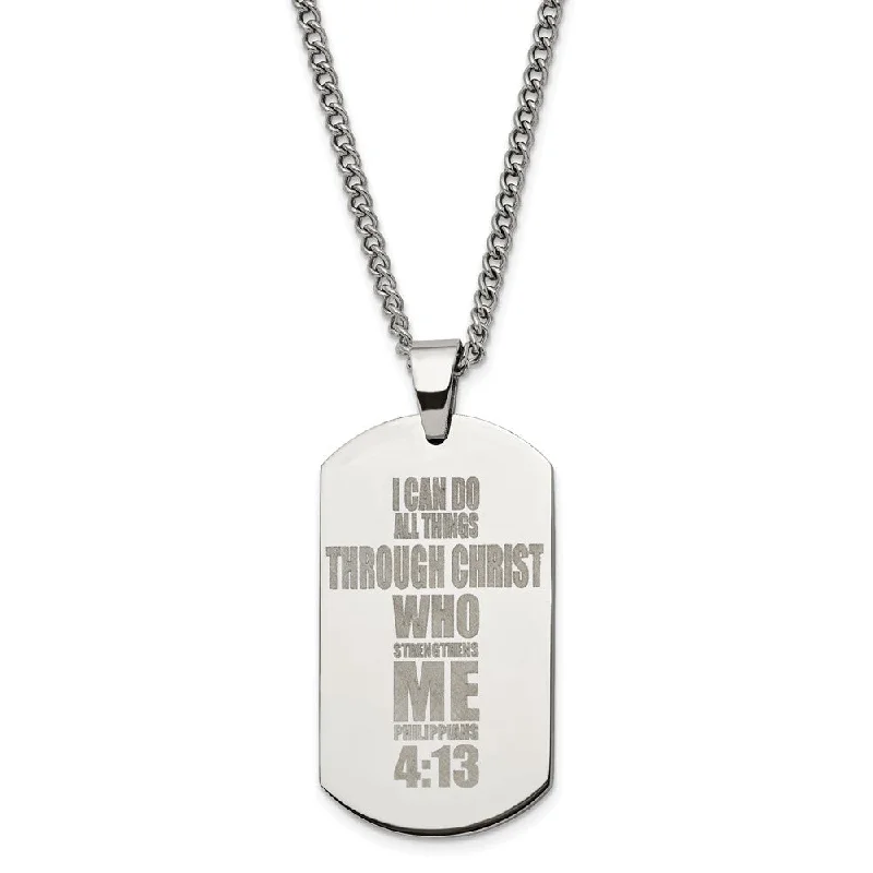 ladies-gift-rolo-chain-necklaces-Stainless Steel Lasered Philippians 4:13 Dog Tag Necklace, 24 Inch