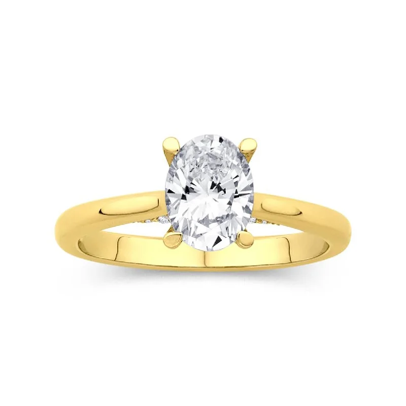 Ladies engagement rings with lemon aventurine -YELLOW GOLD ENGAGEMENT RING SETTING OVAL CENTER AND DIAMONDS UNDER HEAD, .10 CT TW