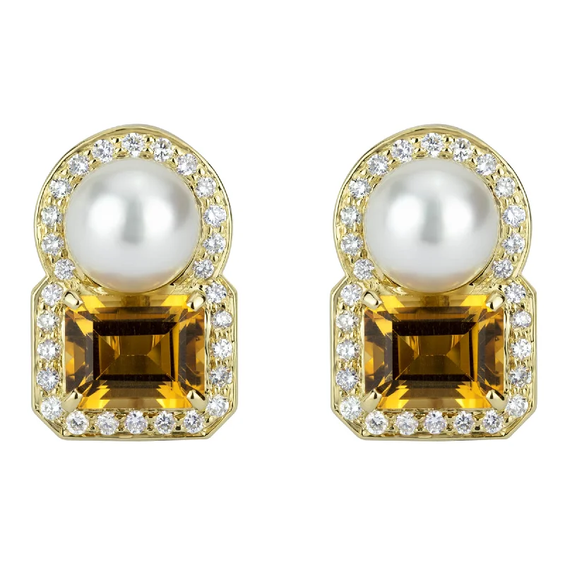 Ladies earrings with joy quotes -Earrings - South Sea Pearl, Citrine And Diamond