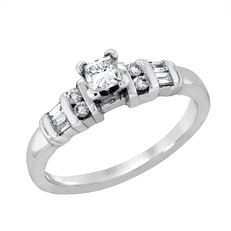 Ladies engagement rings for retreat unions -WHITE GOLD ENGAGEMENT RING WITH COLUMNS OF DIAMONDS, 1/2 CT TW