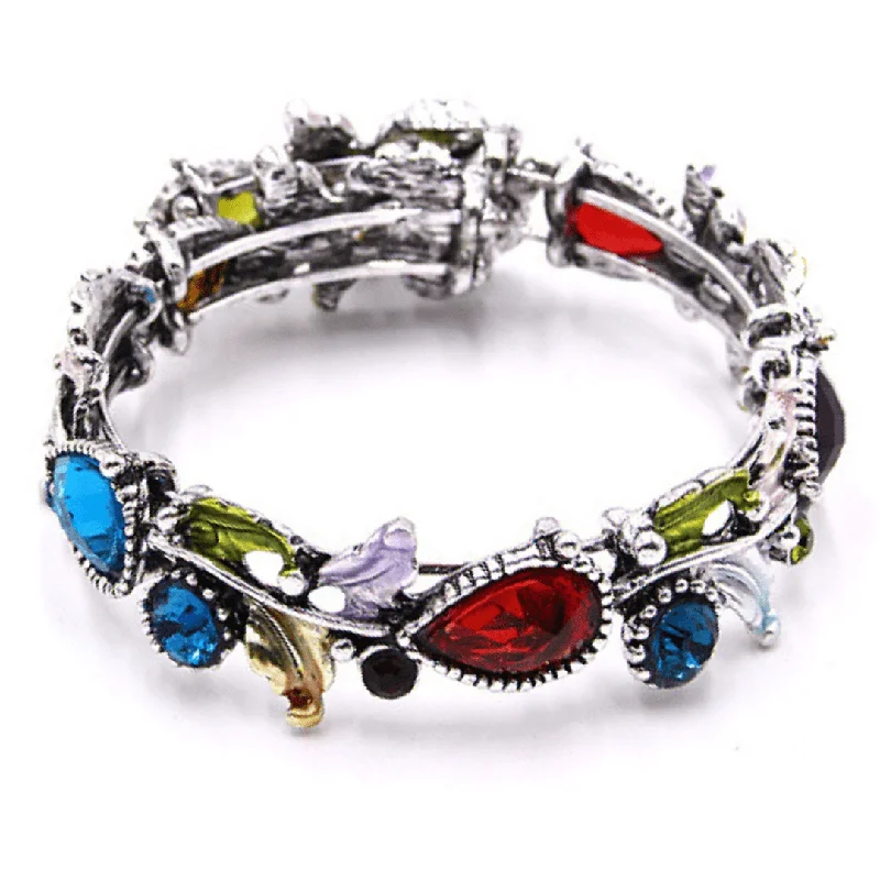 ladies-infinity-beaded-wrap-bracelets-Multi Color Crystal Adjustable Flower Bangle Bracelet In Silver