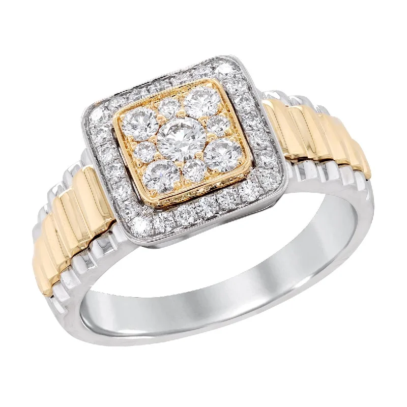 Ladies engagement rings for festive love -TWO-TONE GOLD ENGAGEMENT RING WITH CLUSTER LAB GROWN DIAMONDS, 3/4 CT TW