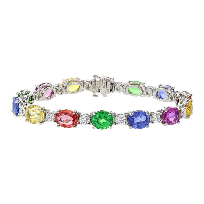 ladies-rose-gold-crystal-bracelets-Multi-color Sapphire, Tsavorite and Diamond Bracelet