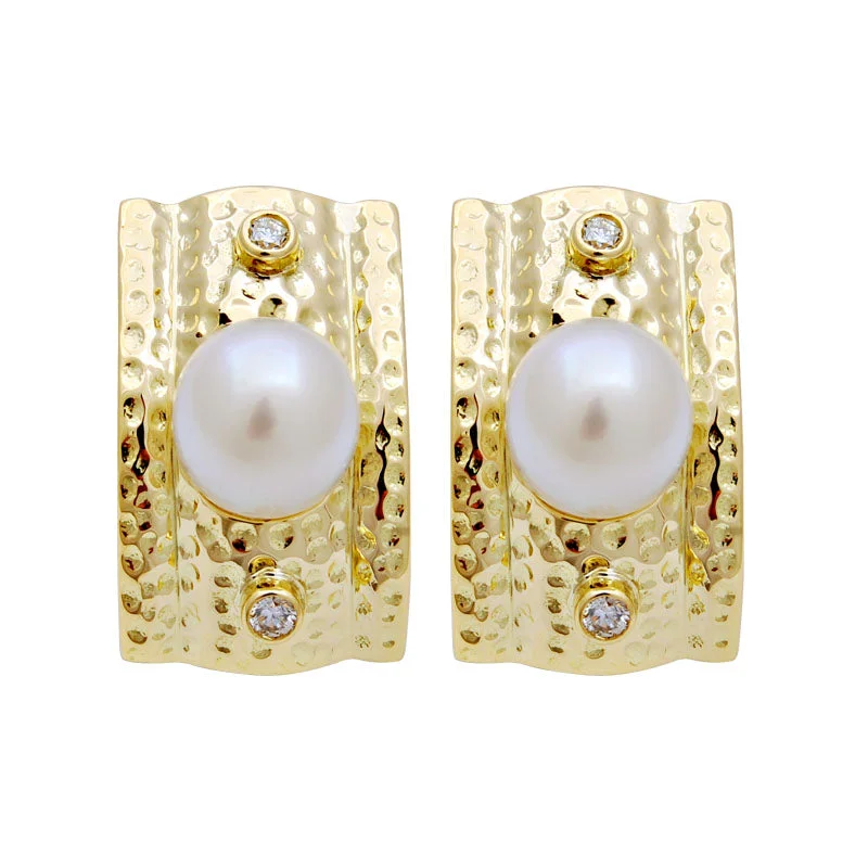 Ladies earrings with frost zircon -Earrings-South Sea Pearl and Diamond