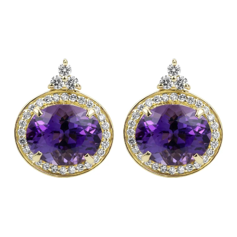 Ladies earrings with twist drops -Earrings - Amethyst And Diamond (2375E)