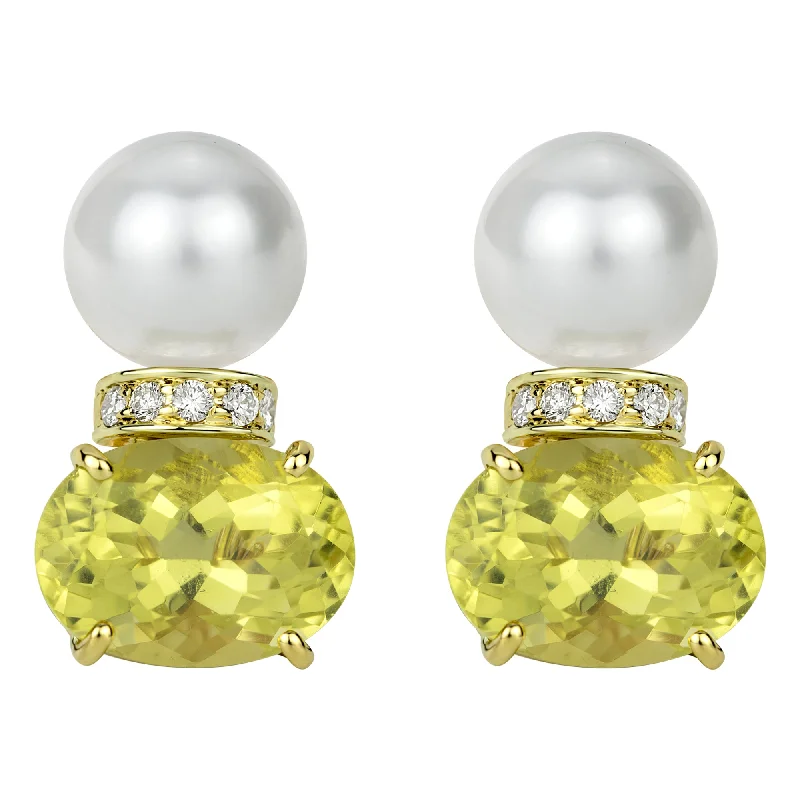 Ladies earrings trio sets -Earrings - South Sea Pearl, Lemon Quartz And Diamond