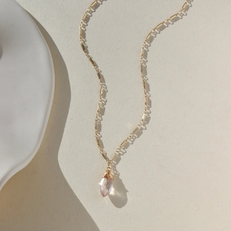 ladies-trendy-station-necklaces-Rose Quartz Marisol Necklace | Wholesale