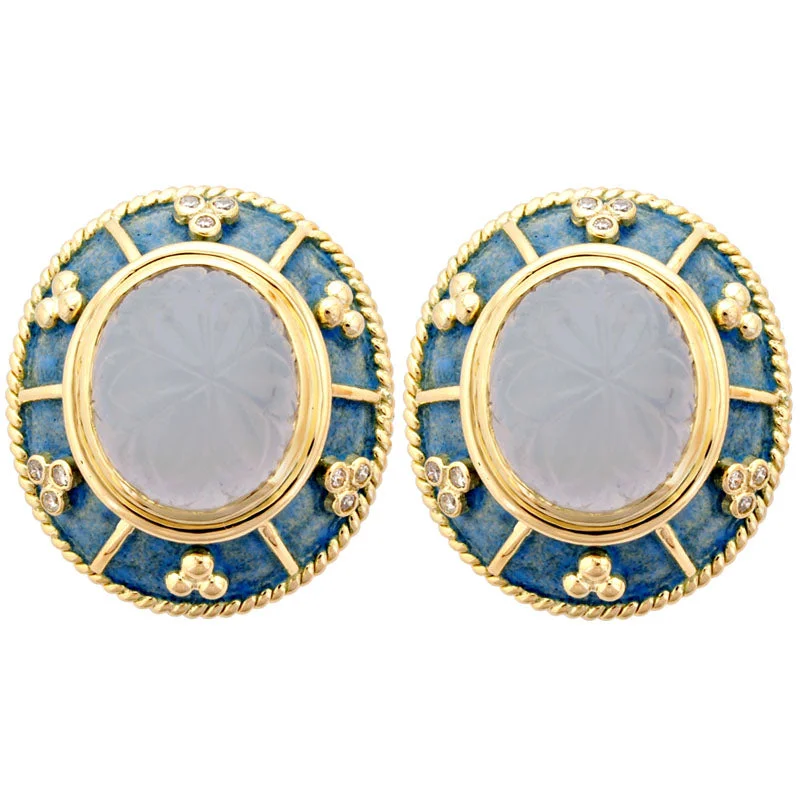 Ladies earrings for grad elegance -Earrings- Chalcedony And Diamond (Enamel)