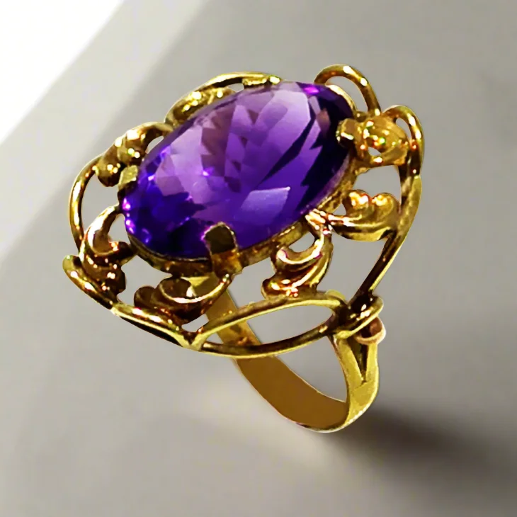 Ladies rings for healer vibes -Ring in 14k Gold with amethyst (B-53)