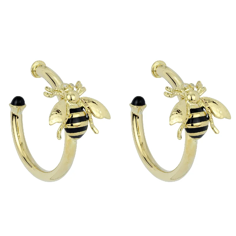 Ladies earrings enchanted elegance -Earrings - Black Onyx & Diamond (Enamel)