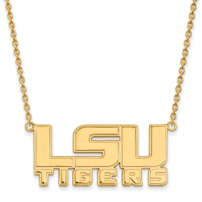 ladies-unique-torque-necklaces-14k Yellow Gold Louisiana State Lg 'LSU' Logo Pendant Necklace