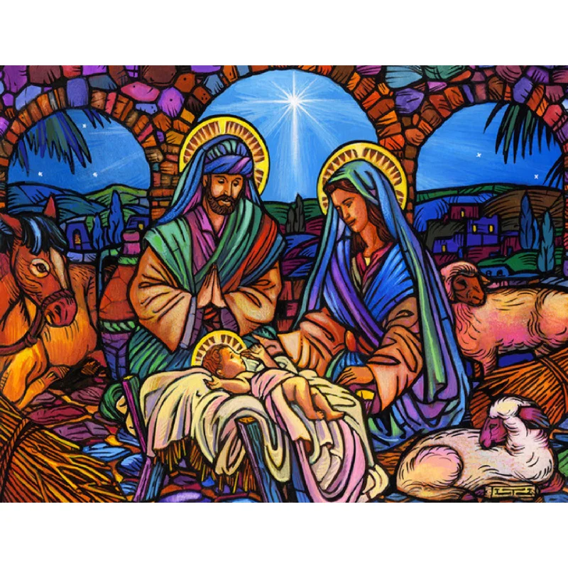 Ladies rings chic brilliance -Springbok Stain Glass Nativity 500-Piece Christmas Puzzle