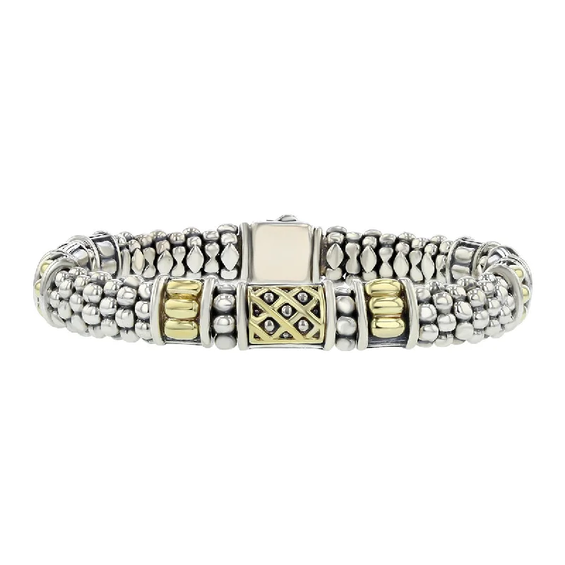 ladies-party-link-chain-bracelets-Lagos Caviar Bracelet in Sterling Silver and 18K Yellow Gold