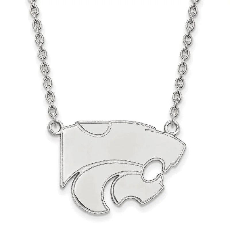 ladies-luxury-rolo-chain-necklaces-14k White Gold Kansas State Large Wildcat Pendant Necklace