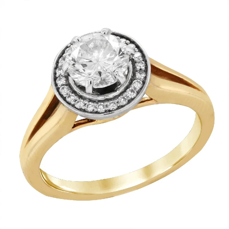 Ladies engagement rings with coal jet -YELLOW GOLD CATHEDRAL ENGAGEMENT RING WITH DIAMOND HALO, 1 1/4 CT TW