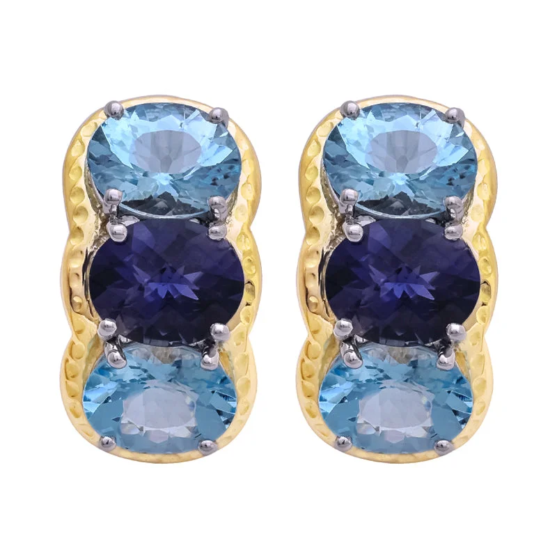 Ladies earrings with delicate etchings -Earrings- Iolite and Blue Topaz