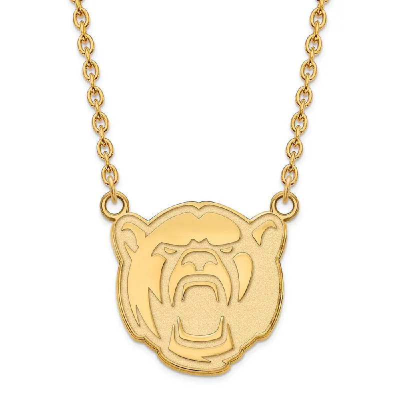 ladies-gemstone-station-necklaces-14k Gold Plated Silver Baylor U Large Pendant Necklace