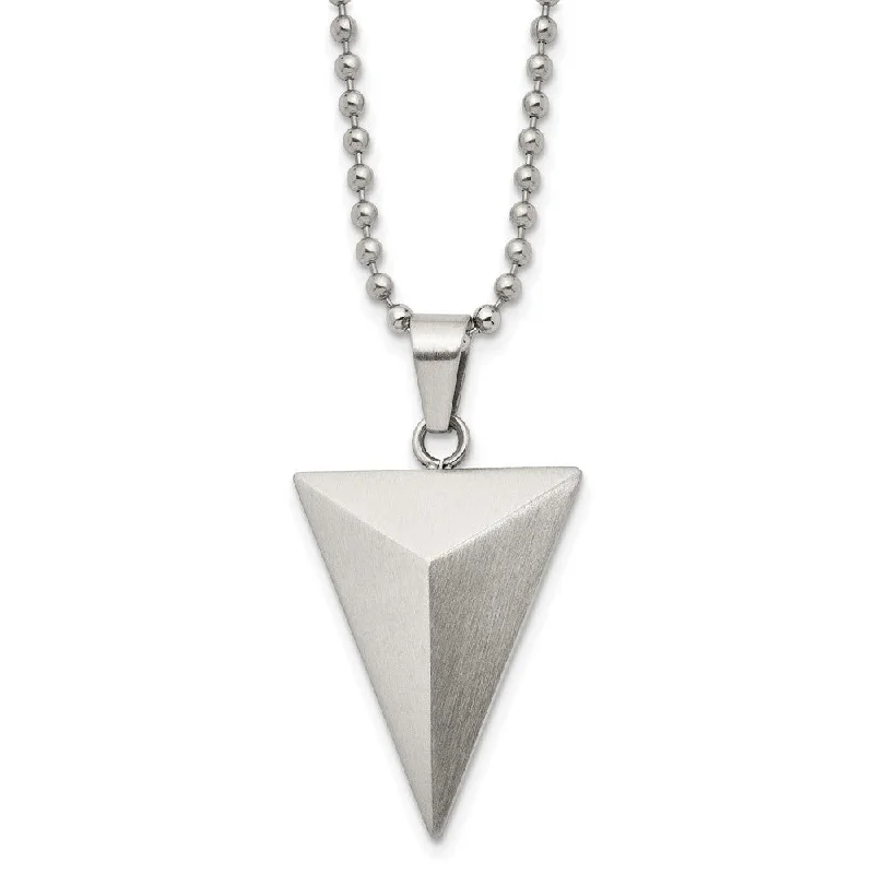 ladies-wedding-snake-chain-necklaces-Stainless Steel Brushed Triangle Pyramid Necklace, 22 Inch