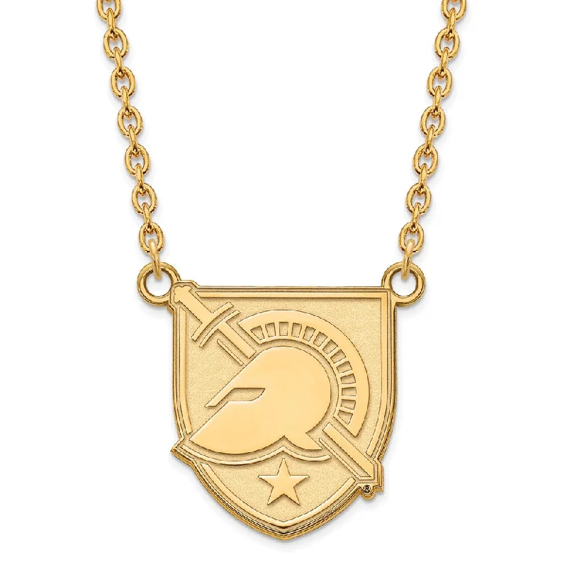 ladies-unique-crystal-necklaces-14k Yellow Gold Military Academy Large Shield Necklace