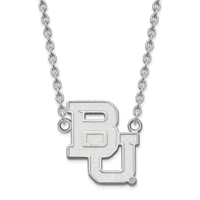 ladies-statement-torque-necklaces-10k White Gold Baylor U Large 'BU' Pendant Necklace