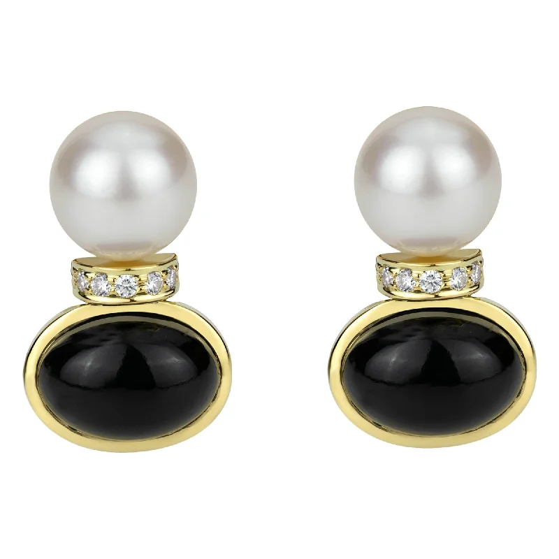 Ladies earrings space-inspired -Earrings - South Sea Pearl, Black Onyx And Diamond